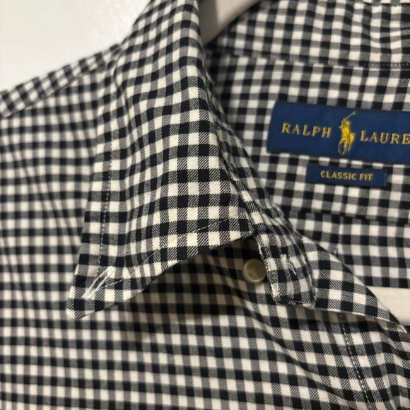 Ralph Lauren gingham long sleeve button up shirt in black and white mens lg - Picture 5 of 6